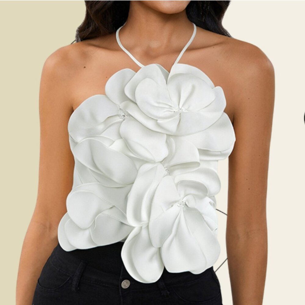 Women's 3D Flower Halter Cropped Camisole Top